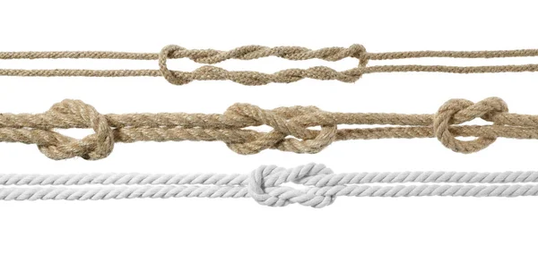 Конопляні Мотузки Вузлами Ізольовані Білому — стокове фото