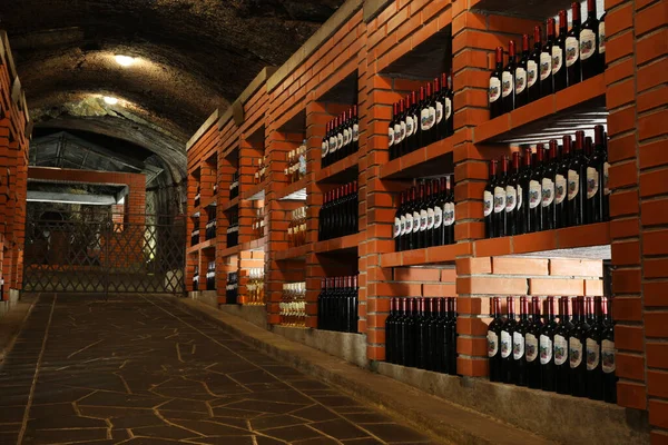 Beregove Ukraine June 2023 Many Bottles Alcohol Drinks Shelves Cellar — Stock Photo, Image