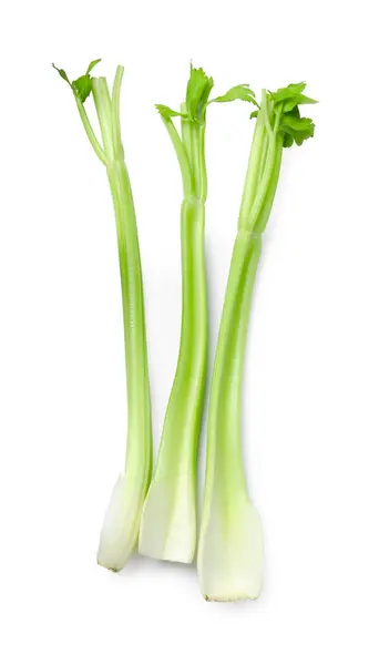 Fresh Stalks Celery Isolated White Top View — Stock Photo, Image