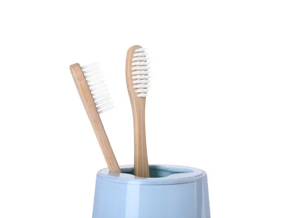 Bamboo Toothbrushes Holder Isolated White — Stock Photo, Image