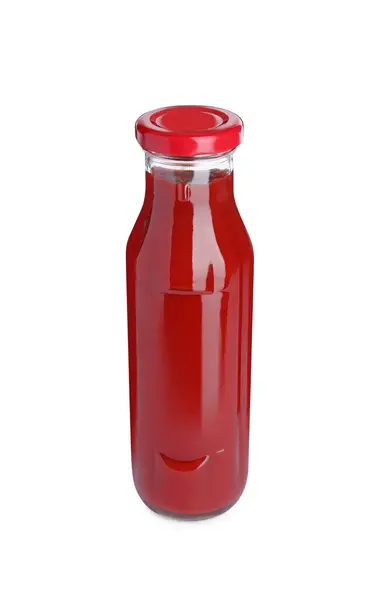 玻璃瓶中的番茄酱用白色隔热 — 图库照片