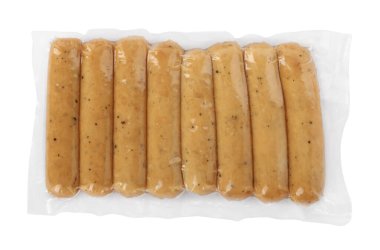 Zerdeçal sosisli vejetaryen sosisleri beyaz, üst manzara