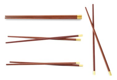 Beyaza izole edilmiş ahşap çubuklu kolaj