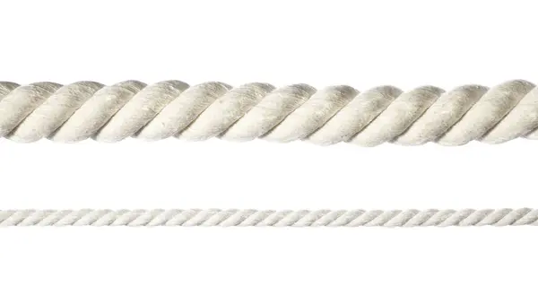 Due Corde Canapa Allungato Isolato Bianco — Foto Stock