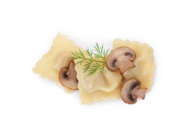 Mantarlı ve dereotlu leziz ravioli.