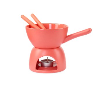 Fondü seti beyaza izole edildi. Mutfak malzemeleri.