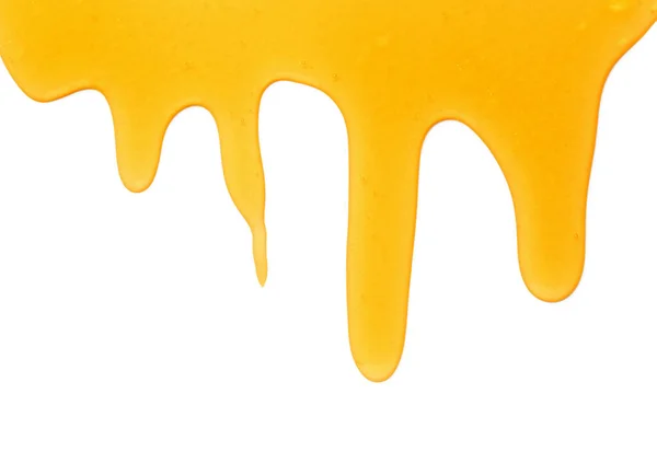 Tasty Natural Honey Drips Isolated White Top View — Stock Photo, Image