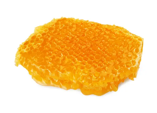 Stuk Natuurlijke Honingraat Met Smakelijke Honing Geïsoleerd Wit — Stockfoto
