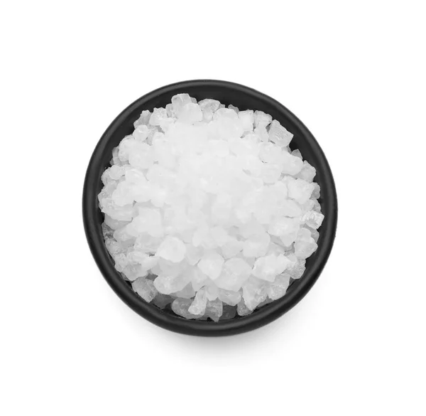 Bowl Natural Sea Salt Isolated White Top View — Stock Photo, Image