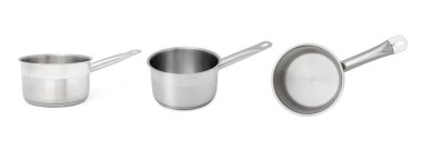 Tencere ile kolaj beyaz, farklı açılarda izole