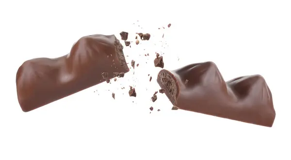 Broken Chocolate Bar Air White Background — Stock Photo, Image