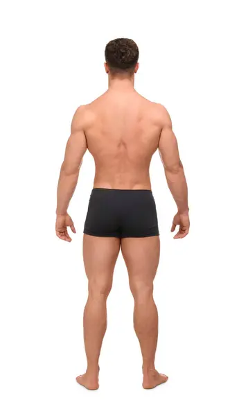 Muskularny Mężczyzna Białym Tylnym Widoku Sexy Ciało — Zdjęcie stockowe