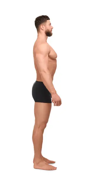 Bonito Homem Musculoso Isolado Branco Corpo Sexy — Fotografia de Stock