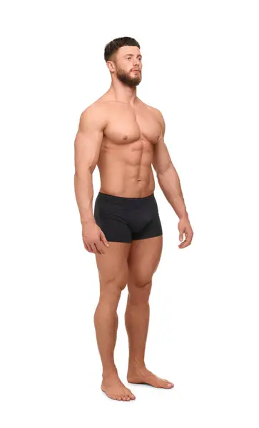 Bonito Homem Musculoso Isolado Branco Corpo Sexy — Fotografia de Stock