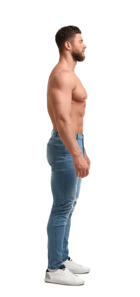 Hombre Musculoso Guapo Aislado Blanco Cuerpo Sexy —  Fotos de Stock