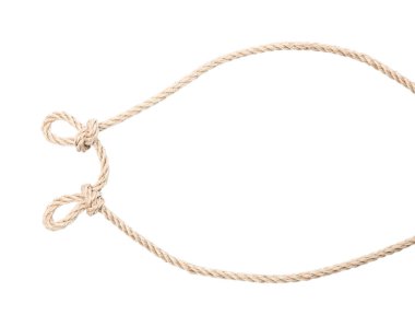 Düğümlü kenevir ipi beyaza izole edilmiş, üst görünüm