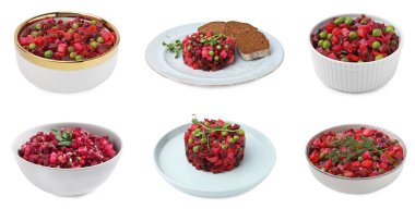 Beyaz, kolaj desenli lezzetli salatalar.