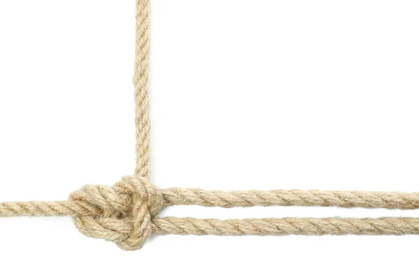 Hemp Ropes Knot Isolated White Top View — Stock Photo, Image