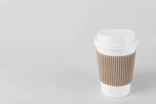 Paper Cup Plastic Lid Light Background Space Text Coffee — Stock Photo, Image