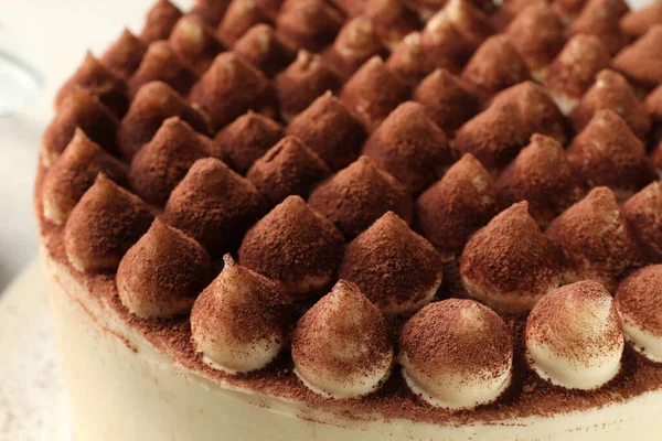 코코아 가루와 맛있는 티라미수 케이크 클로즈업 — 스톡 사진