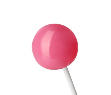 Beyaza izole edilmiş lezzetli pembe lolipop. Şekerleme ürünü