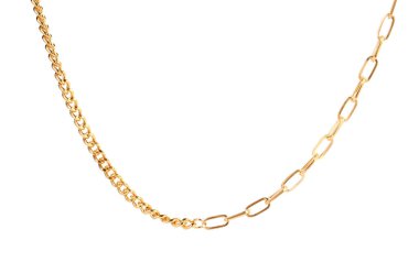 Beyaza izole edilmiş bir metal zincir. Lüks mücevherler.