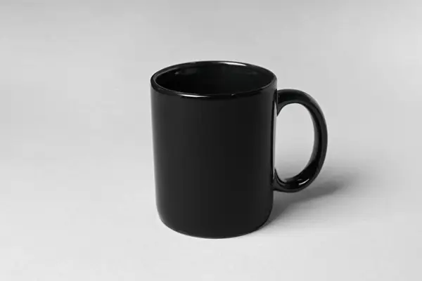 Μαύρη Κεραμική Κούπα Ανοιχτό Γκρι Φόντο — Φωτογραφία Αρχείου