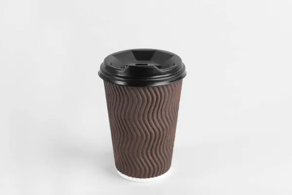 Brown Paper Cup Plastic Lid Light Background Coffee — Stock Photo, Image