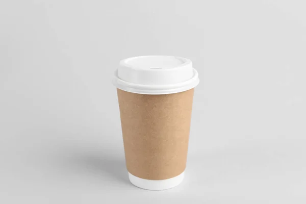 Paper Cup Plastic Lid Light Background Coffee — Stock Photo, Image