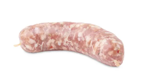 One Raw Homemade Sausage Isolated White — Stock Photo, Image