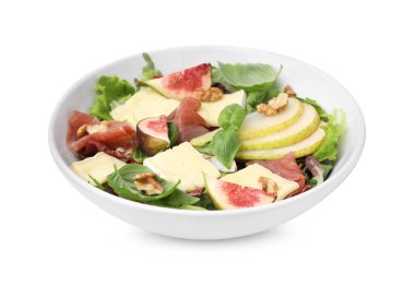 Peynirli lezzetli salata, jambon, armut ve incir.