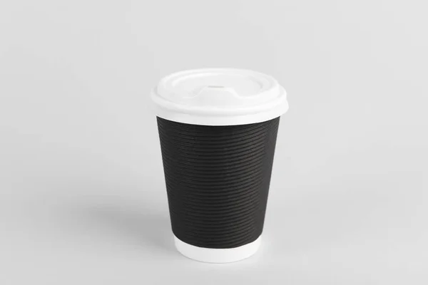 Black Paper Cup Plastic Lid Light Background Coffee — Stock Photo, Image