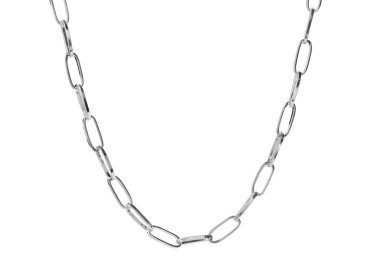 Beyaza izole edilmiş bir metal zincir. Lüks mücevherler.