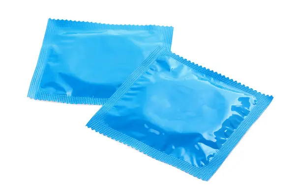 Kondompaket Isolerade Vitt Säkert Sex — Stockfoto