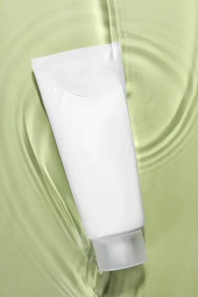 Tube Facial Cleanser Water Olive Background Top View — Stock Photo, Image
