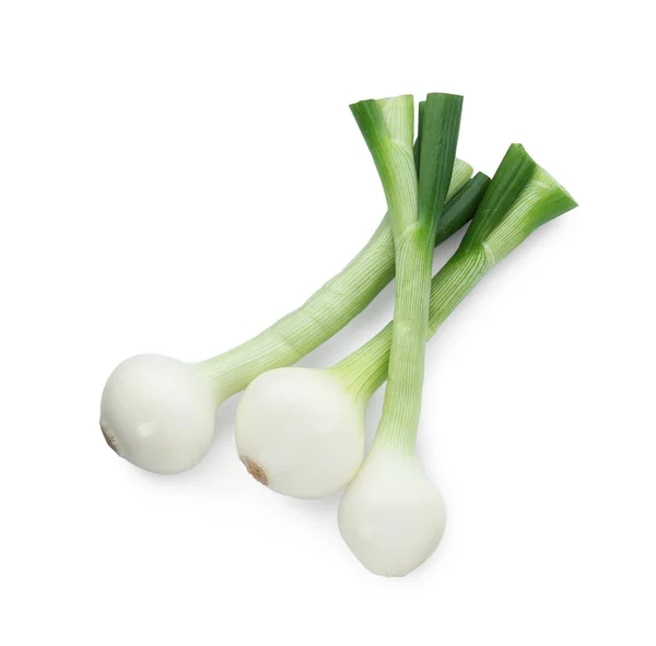 Taze Yeşil Soğanlar Beyaza Izole Edilmiş Üst Manzara — Stok fotoğraf