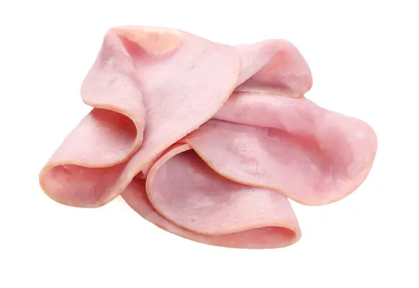Snijdt Smakelijke Ham Geïsoleerd Wit — Stockfoto