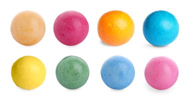 Üst görünümde izole edilmiş renkli balonlu sakız topları