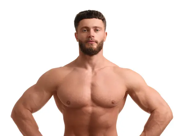 Schöner Muskulöser Mann Isoliert Auf Weißem Grund Sexy Körper — Stockfoto
