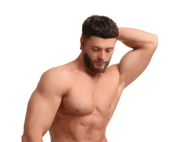Hombre Musculoso Guapo Aislado Blanco Cuerpo Sexy —  Fotos de Stock