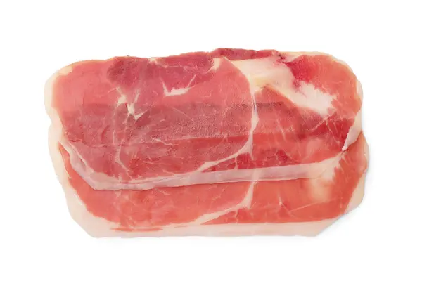Slices Delicious Jamon Isolated White Top View — Stock Photo, Image