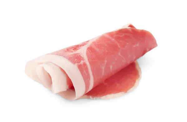 Rolled Slice Tasty Jamon Isolated White — Stock Photo, Image