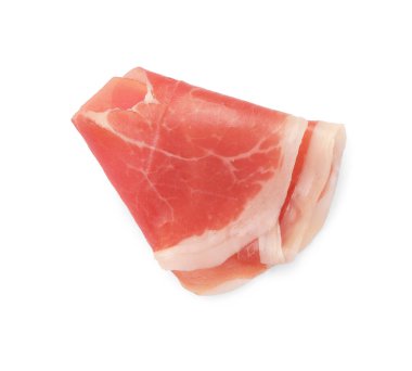 Lezzetli jamon dilimi beyaza izole edilmiş, üst manzara