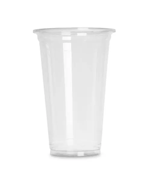 Copo Plástico Vazio Isolado Branco — Fotografia de Stock