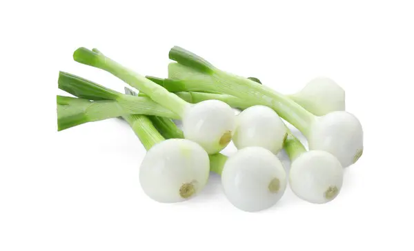 Cebolletas Verdes Enteras Aisladas Blanco —  Fotos de Stock