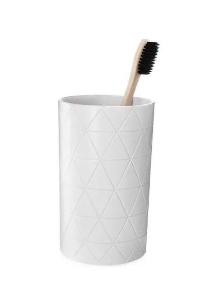 ホワイトに隔離されたホルダーの竹歯ブラシ — ストック写真