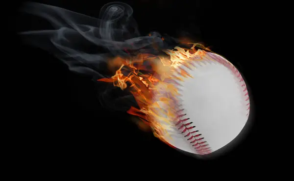 Égő Baseball Labda Repül Nagy Sebességgel Fekete Háttér — Stock Fotó