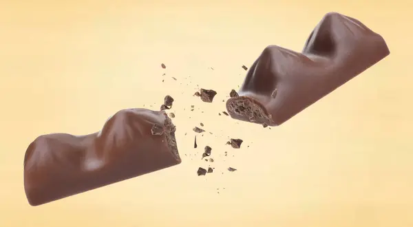 Σπασμένη Σοκολάτα Στον Αέρα Μπεζ Φόντο Banner Design — Φωτογραφία Αρχείου