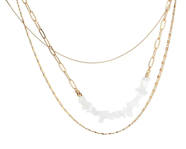 Metal Chains Gemstones Isolated White Luxury Jewelry — Stock Photo, Image