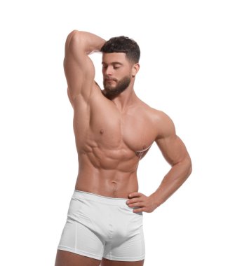 Beyaz tenli yakışıklı kaslı adam. Seksi vücut.